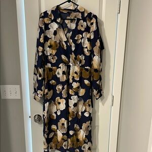 Floral Navy Dress VERO MODA CURVE 12 flowy V neck work church Easter 16 44 long